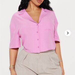 Fashion Nova Oversized Pink Women's Button-Up Top Girly Office Wear Medium